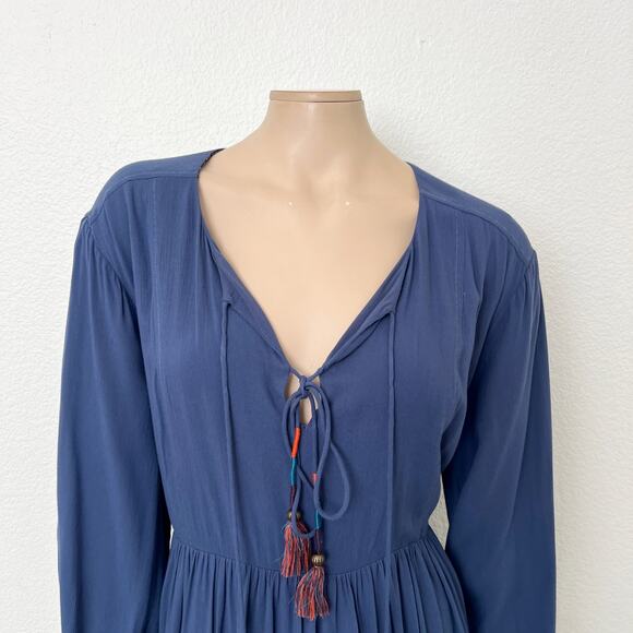 [Anthropologie] Holding Horses Blue Dip Dye Tie Front Peasant Mini Dress Size 14 - Picture 6 of 12